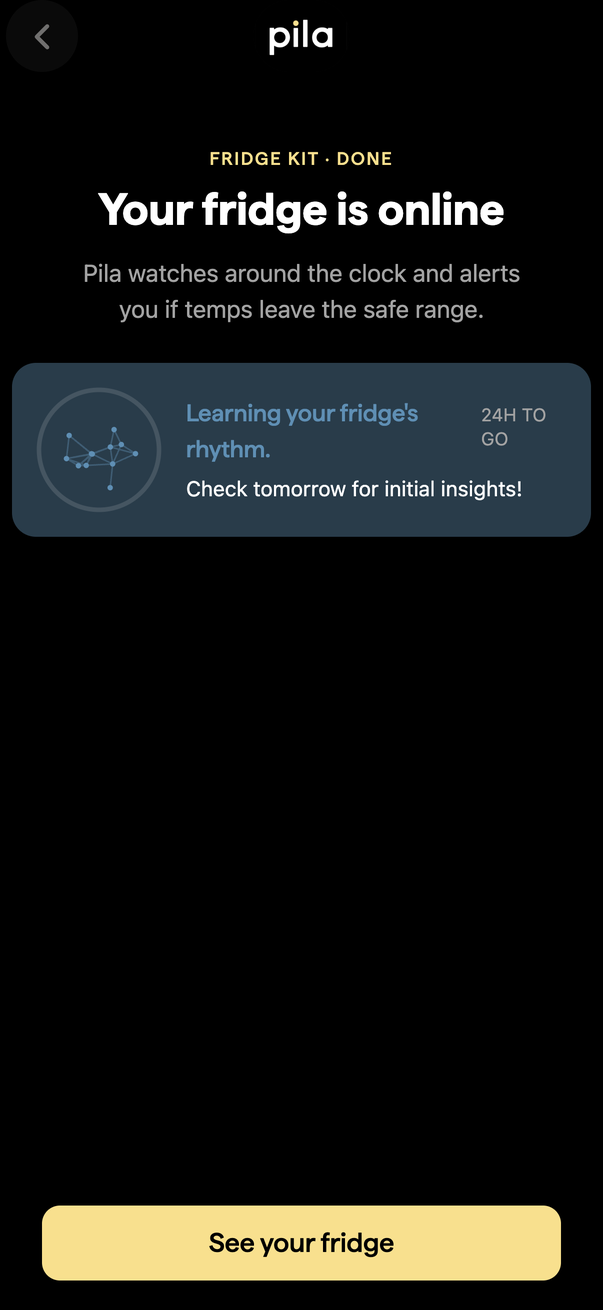 The Fridge Kit done screen in the Pila app