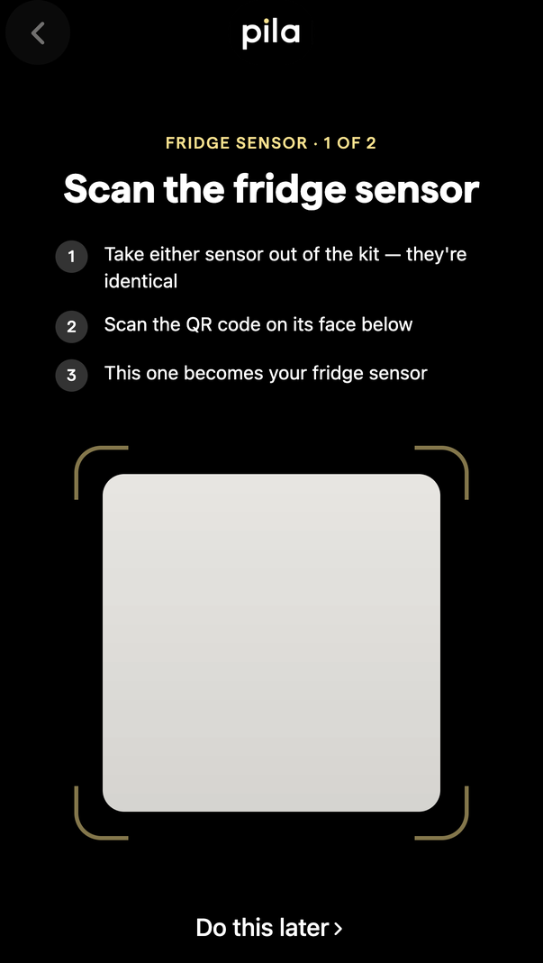 The QR scanning screen in the Pila app
