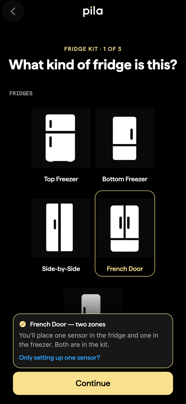 The fridge style picker with French Door selected and a summary card