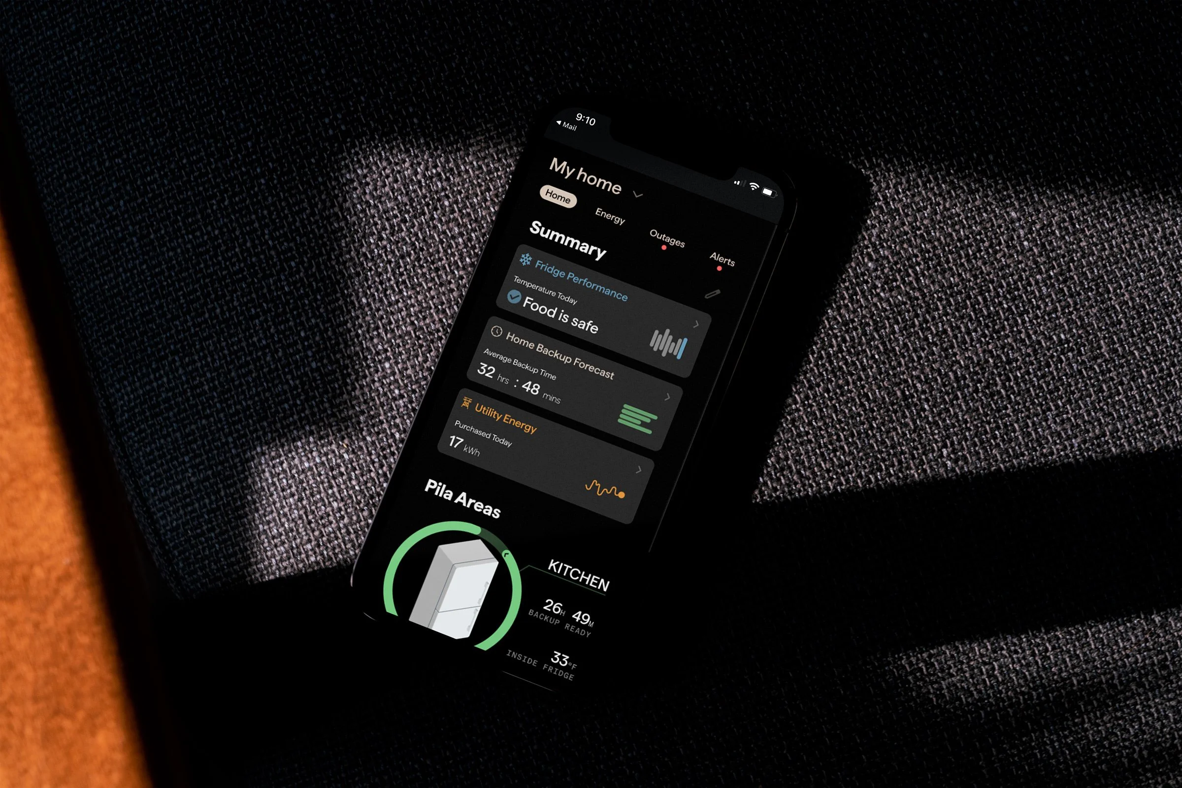Pila app showing backup power status
